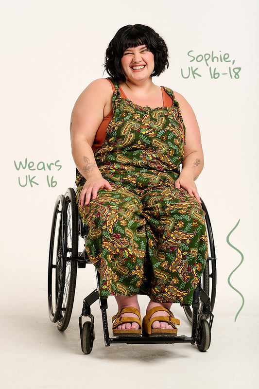 Rudy - Cotton Gauze Dungarees in Green Paisley Print