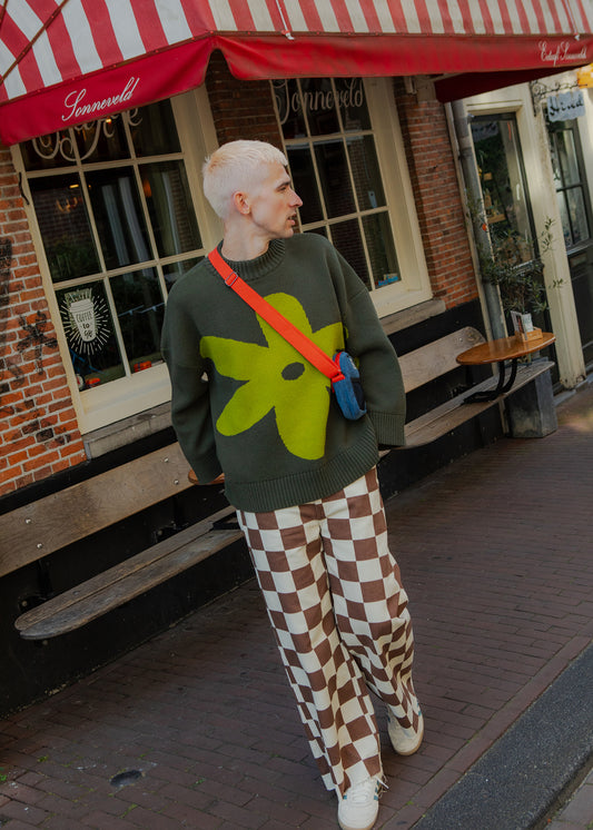 Amari - Oversized Knitted Sweater in Green Melanie Print