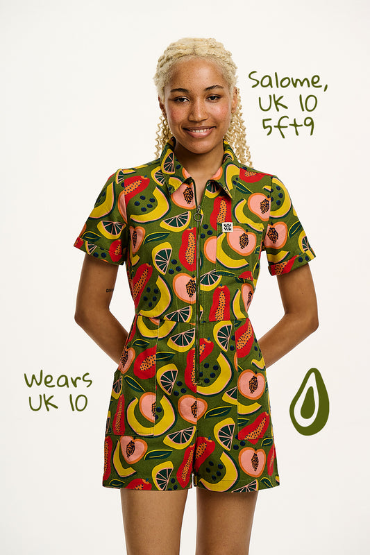 L.E. Riley - Cotton Playsuit in Green Fruit Salad Print