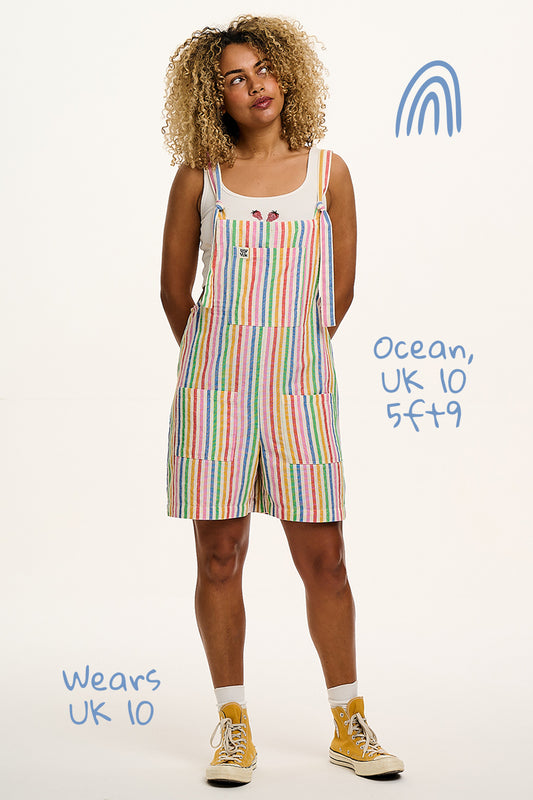 Original - Cotton Dungaree Shorts in Rainbow Stripe
