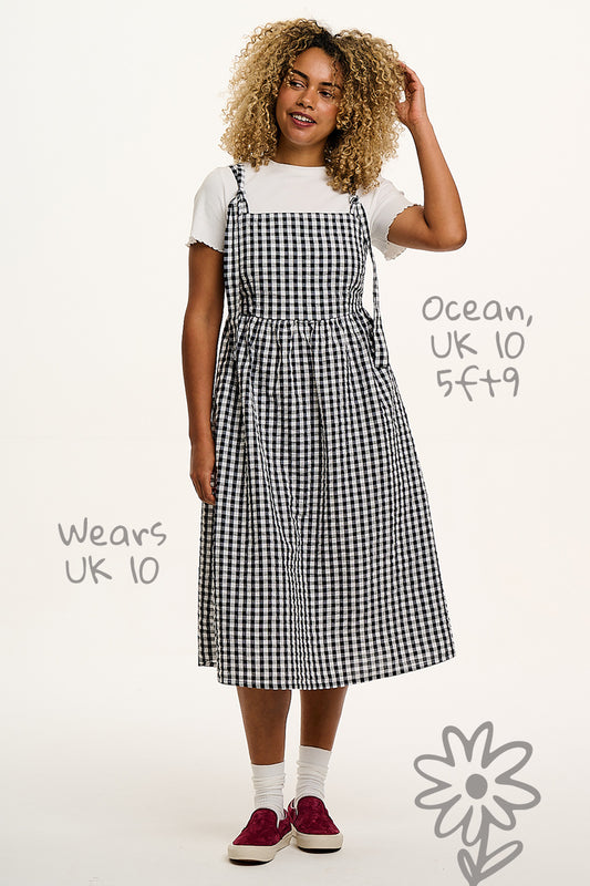 Faye - Midi Cotton Gauze Dress in Black & White Gingham