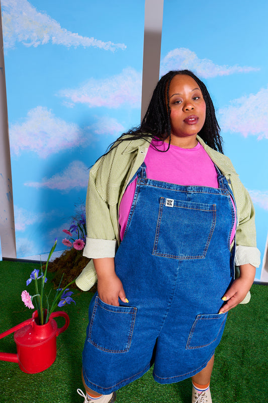 Original - Denim Dungaree Shorts in Mid Wash Blue