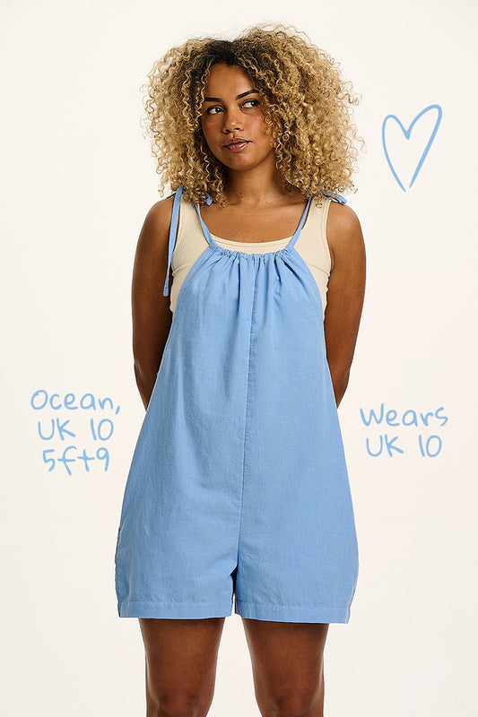 Ren - Cotton & Linen Playsuit in Blue