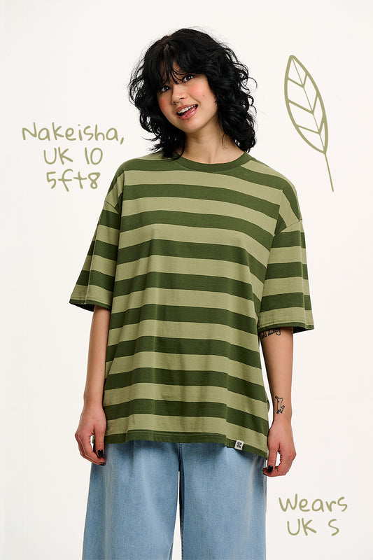 Benny - Oversized Cotton T-Shirt in Green Stripe