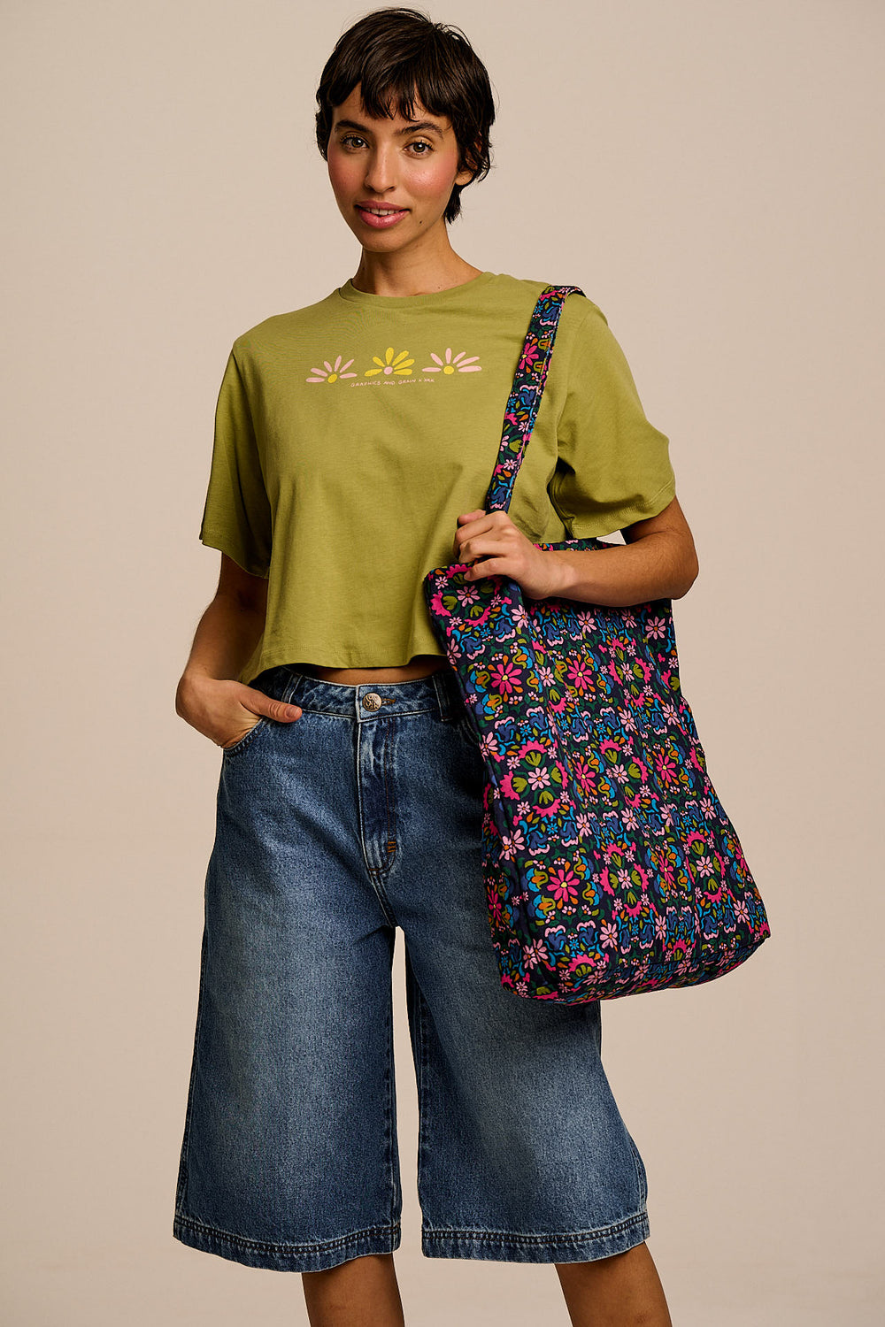 Catalina - Cotton Tote Bag in Blue Artisan Floral Patchwork