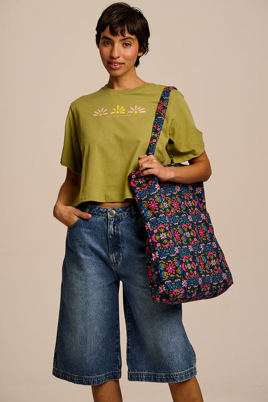 Catalina - Cotton Tote Bag in Blue Artisan Floral Patchwork