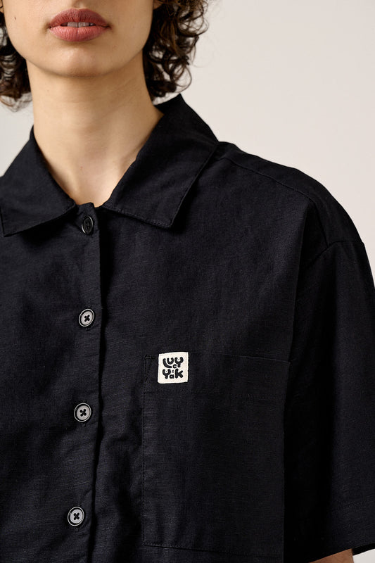 Archer - Cotton & Linen Shirt in Black