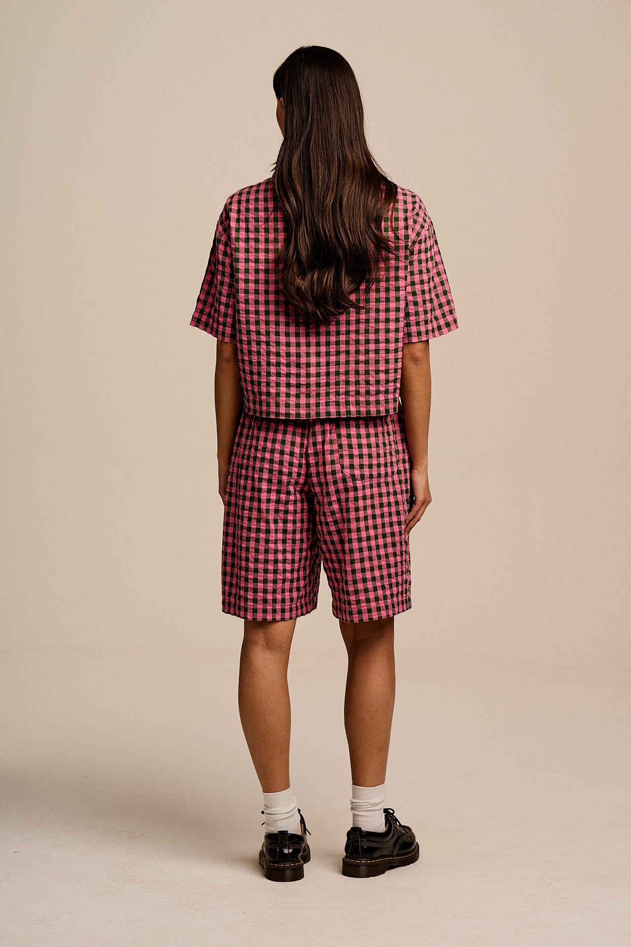 Madero - Cotton Long Shorts in Pink & Green Gingham