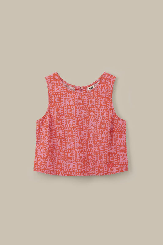Arden - Cotton Shell Top in Pink & Red Lunar Healing