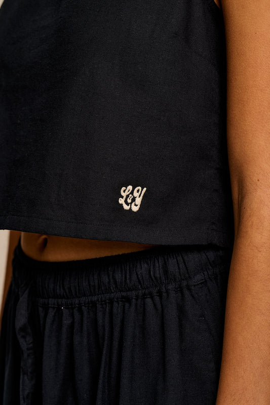 Arden - Cotton & Linen Shell Top in Black