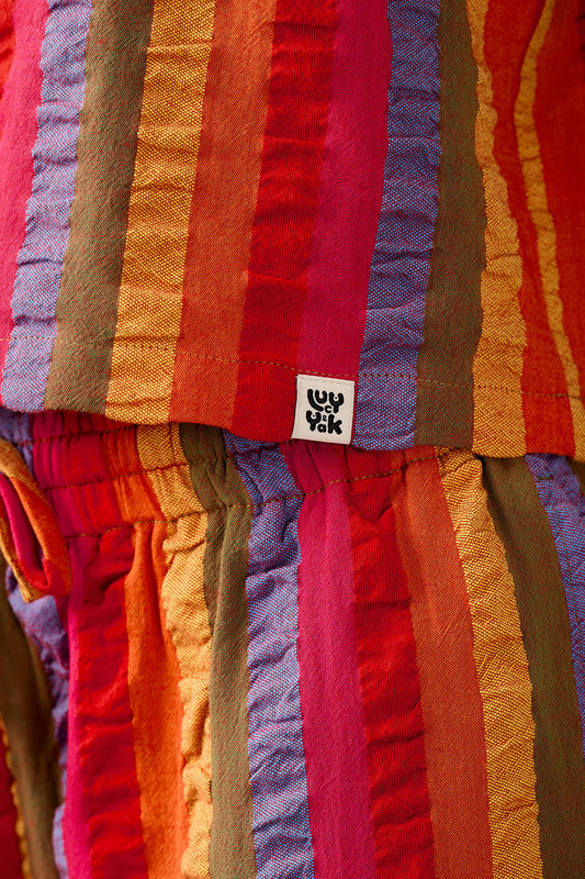 Arden - Cotton Shell Top in Wide Rainbow Stripe