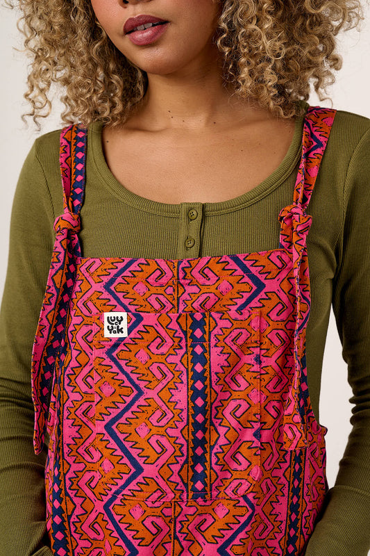 Arlo - Cotton Wide Leg Dungarees in Red Zig Zag Stripe