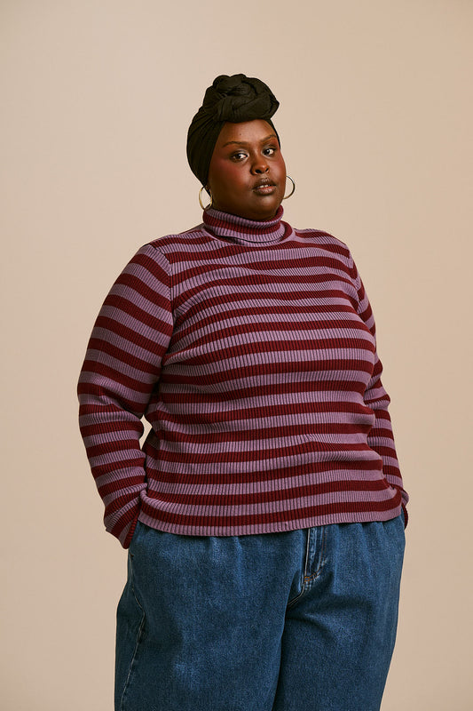 Eva - Roll Neck Jumper in Harvest Home Stripe