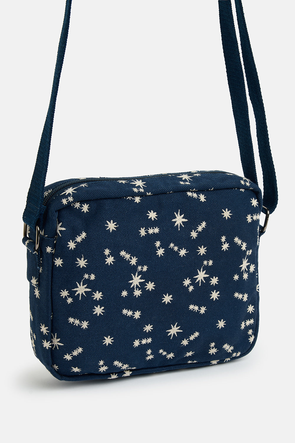 Dara - Cotton Crossbody Bag in Navy with Star Embroidery