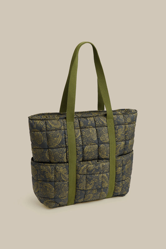 Dax - Quilted Tote in Grunge Green Paisley Print