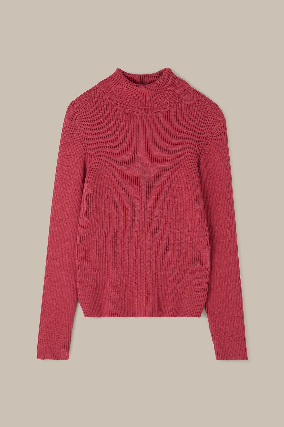 Eva - Knitted Roll Neck Long Sleeve Top in Cardinal Red