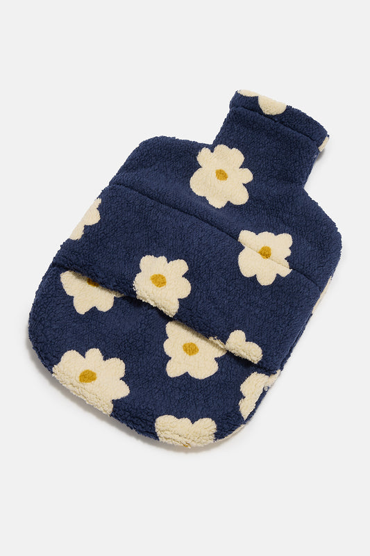Caleb - Fleece Hot Water Bottle Cover in Blue & White Delano