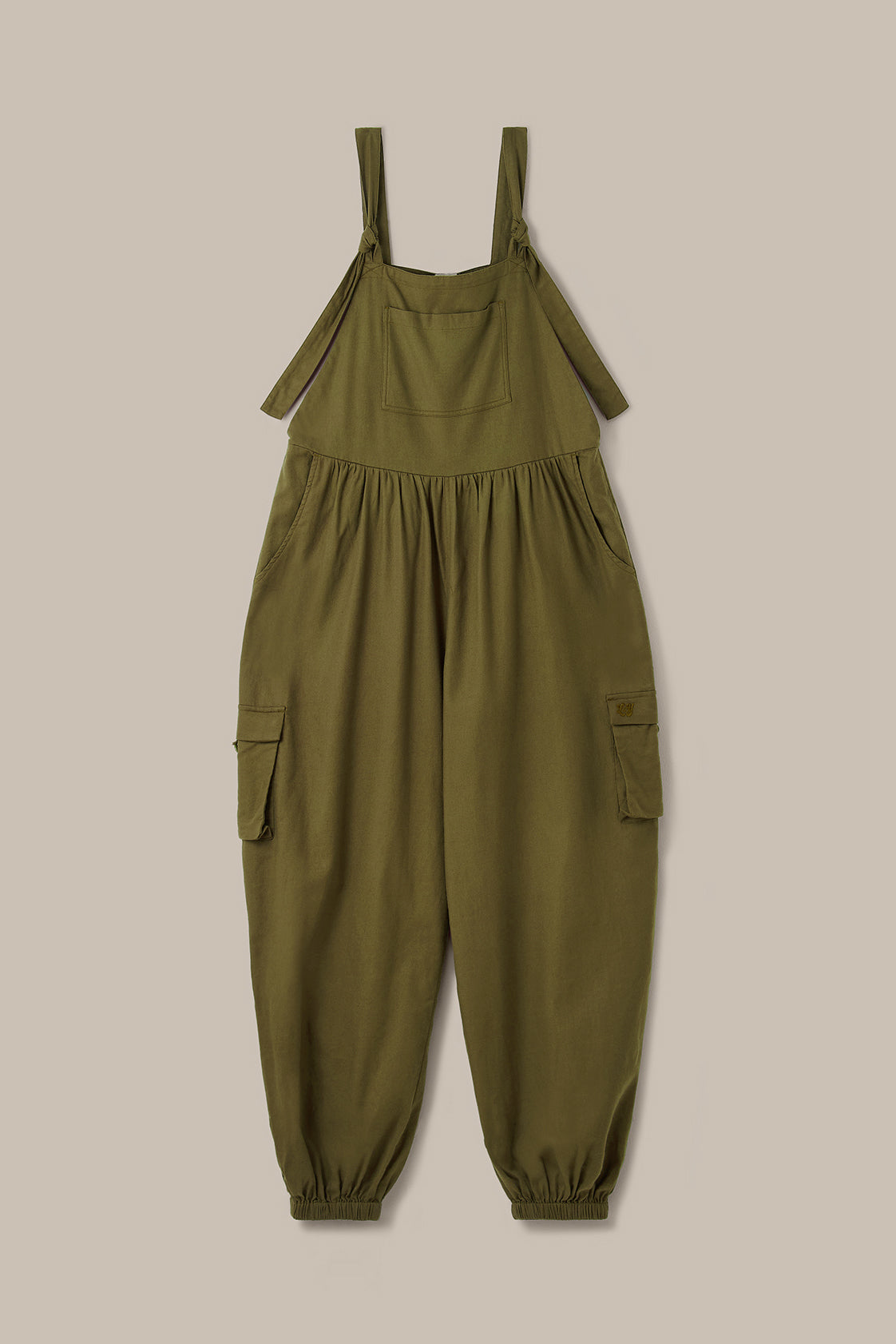 Miyada - Brushed Cotton Dungarees in Khaki Green