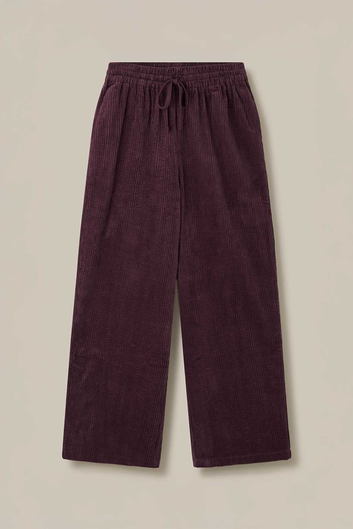 Norris - Wide Leg Corduroy Trousers in Wine Red