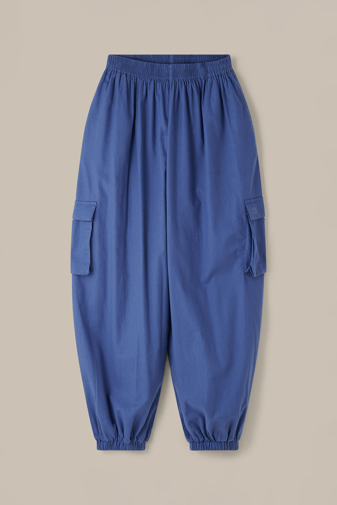 Rumi - Brushed Cotton Barrel Trousers in Grey Blue