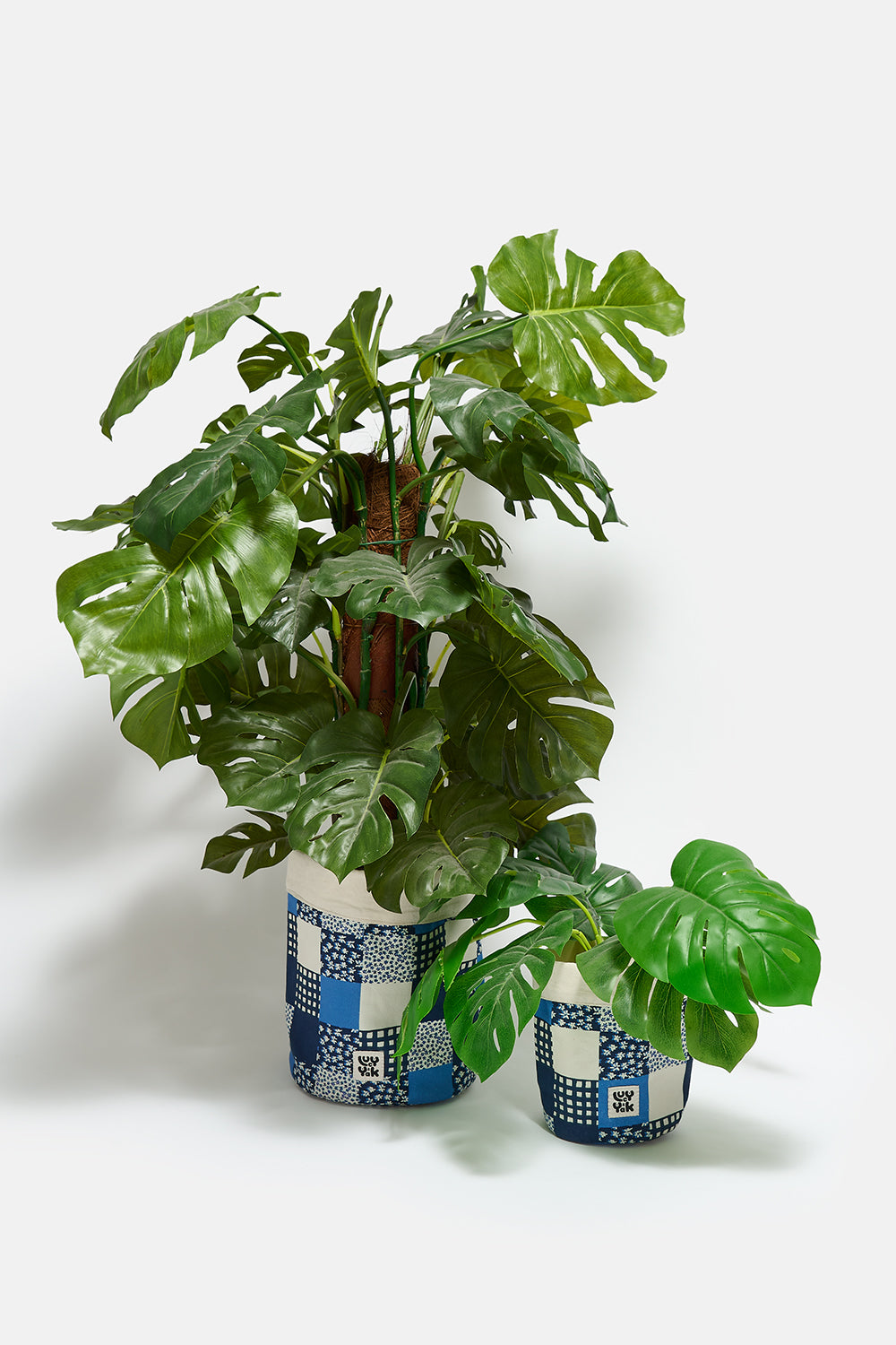 Runa - Plant Pot Covers in Cotton Blue Patchwork (2 Pack)