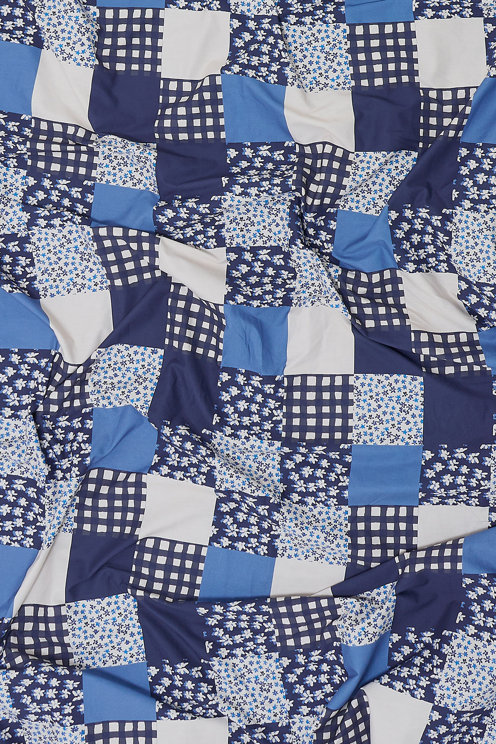 Yolanda - Soft Cotton Bed Sheets in Blue Patchwork Gingham