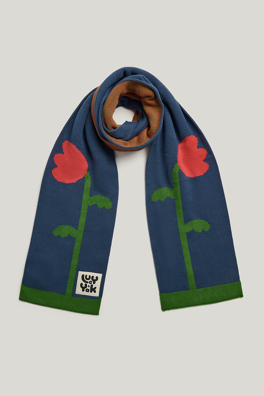 Aroha - Organic Cotton Knitted Scarf in Blue Tulip Floral