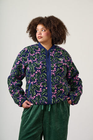Cassie - Fleece Bomber in Tulip Swirl