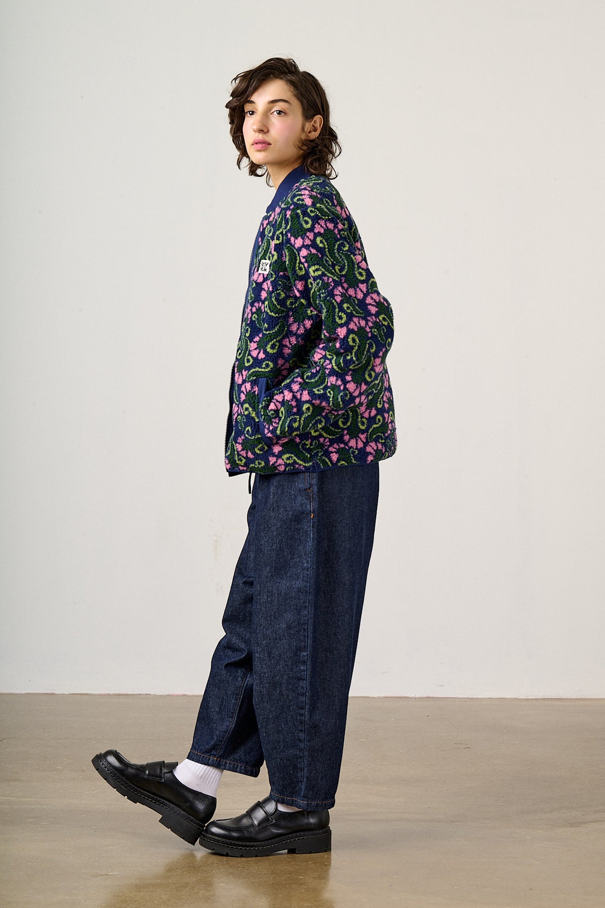 Cassie - Fleece Bomber in Tulip Swirl