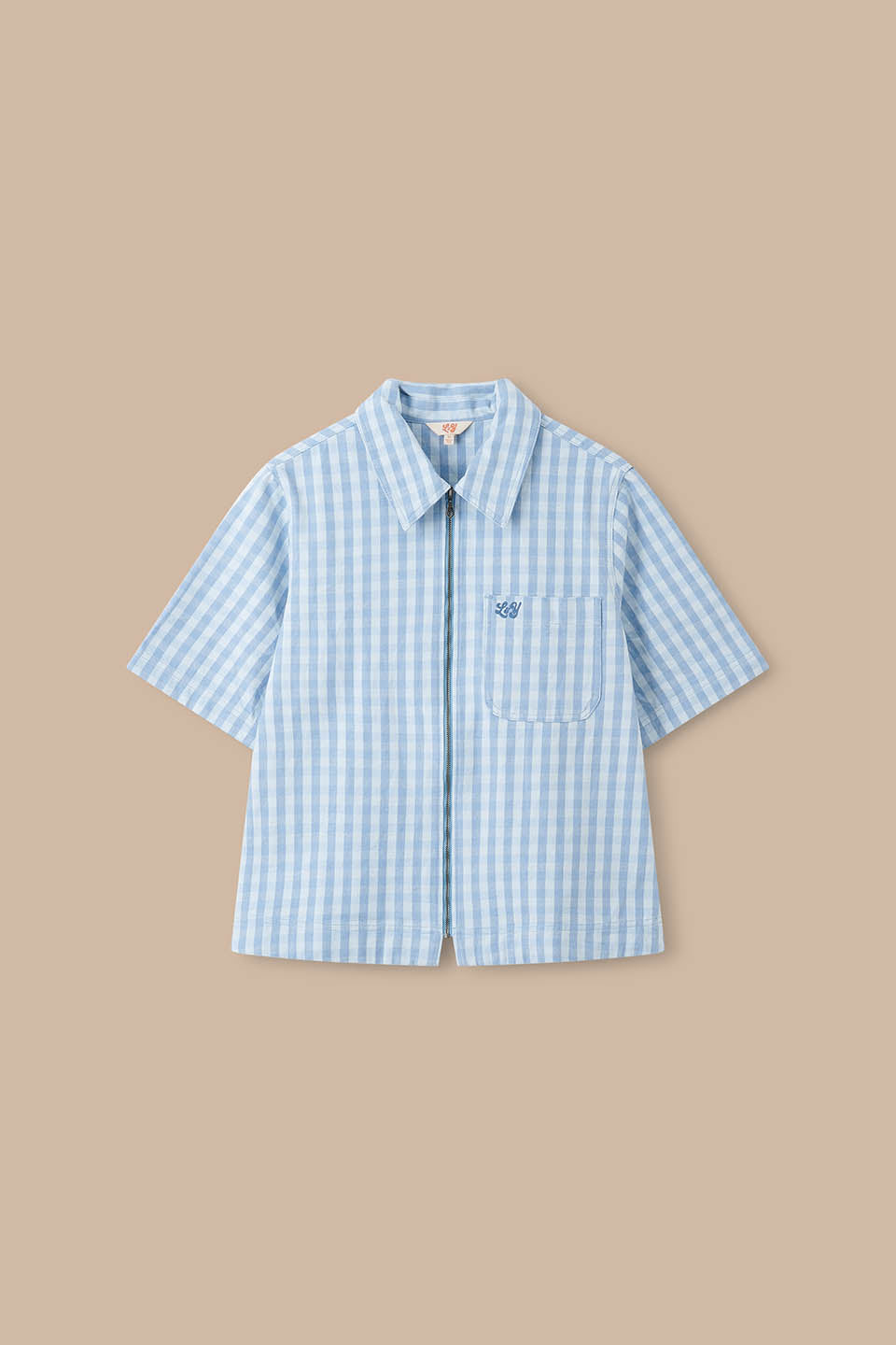 Elio - Cotton Zip Through Shirt in Blue Gingham