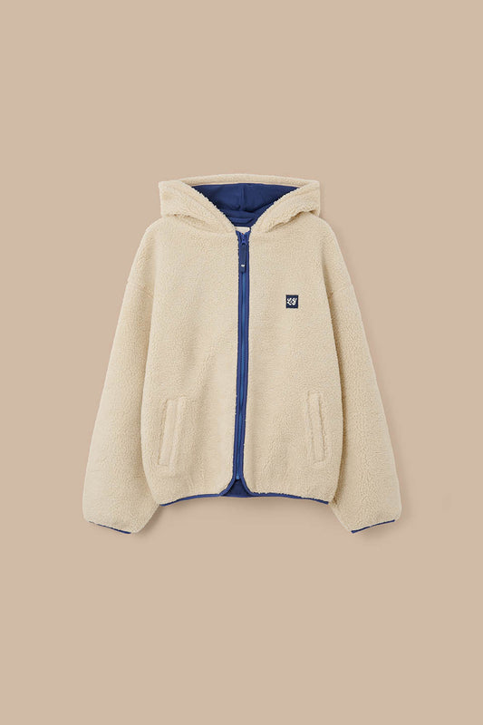 Misha - Borg Fleece Jacket in Cream with Navy Lining