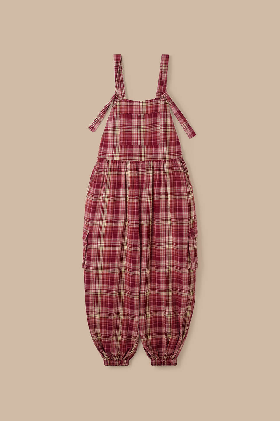 Miyada - Brushed Cotton Dungarees in Pink and Red Check