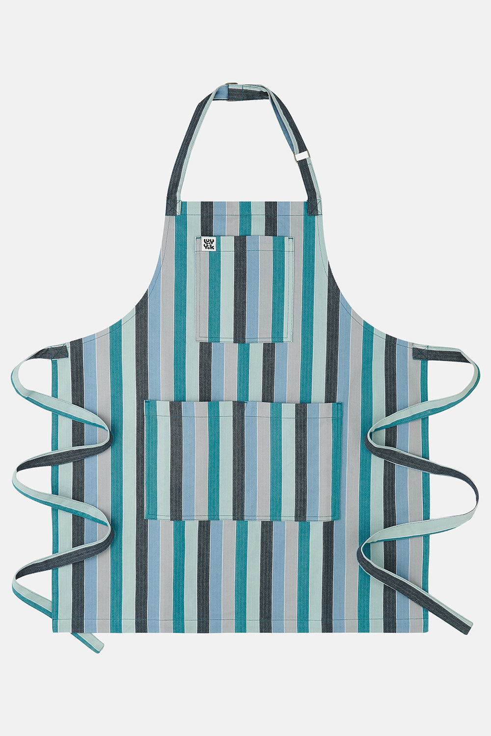 Ada - Midweight Cotton Apron in Herringbone Blue Stripe Print
