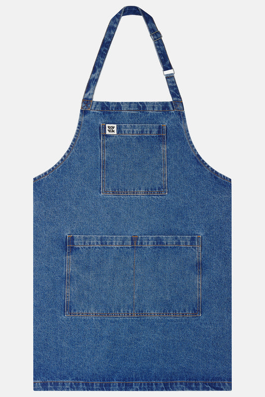 Ada - Heavyweight Denim Apron in Mid Wash Blue