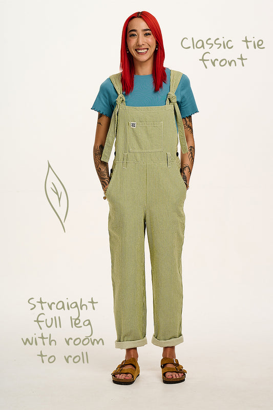 Easton - Cotton Dungarees in Green Hickory stripe