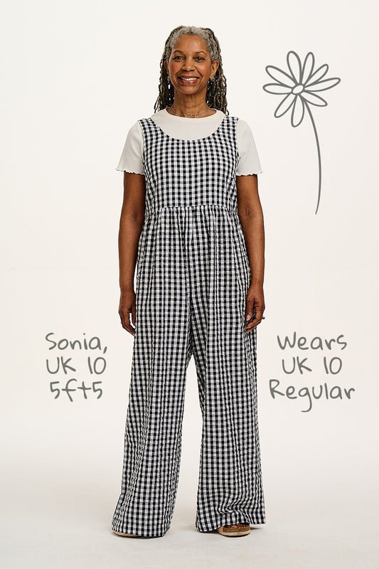 Bellamy - Wide Leg Cotton Jumpsuit in Black & White Gingham