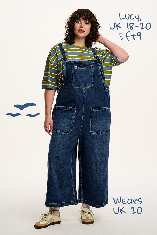 Jenny - Wide Leg Denim Dungarees in Vintage Wash Blue