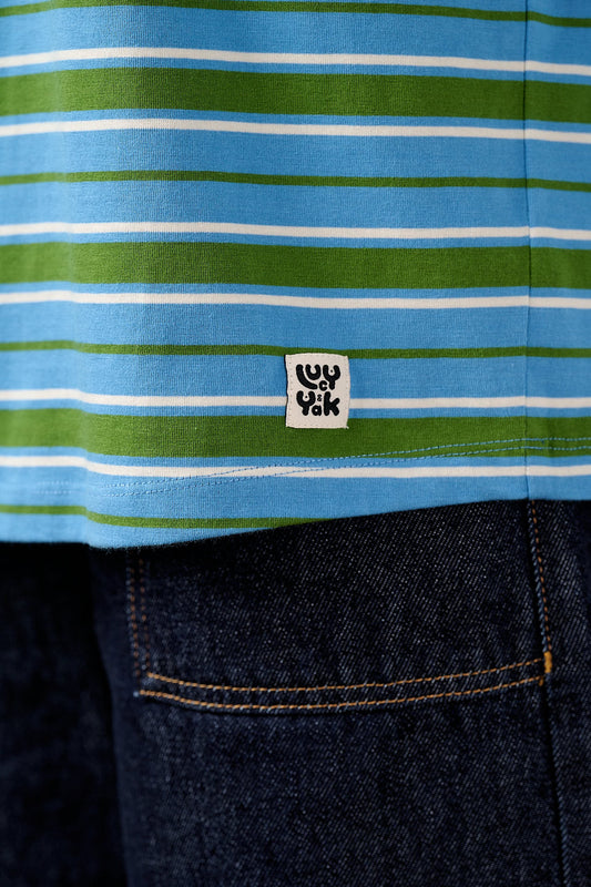 Benny - Oversized Cotton T-Shirt in Green & Blue Stripe
