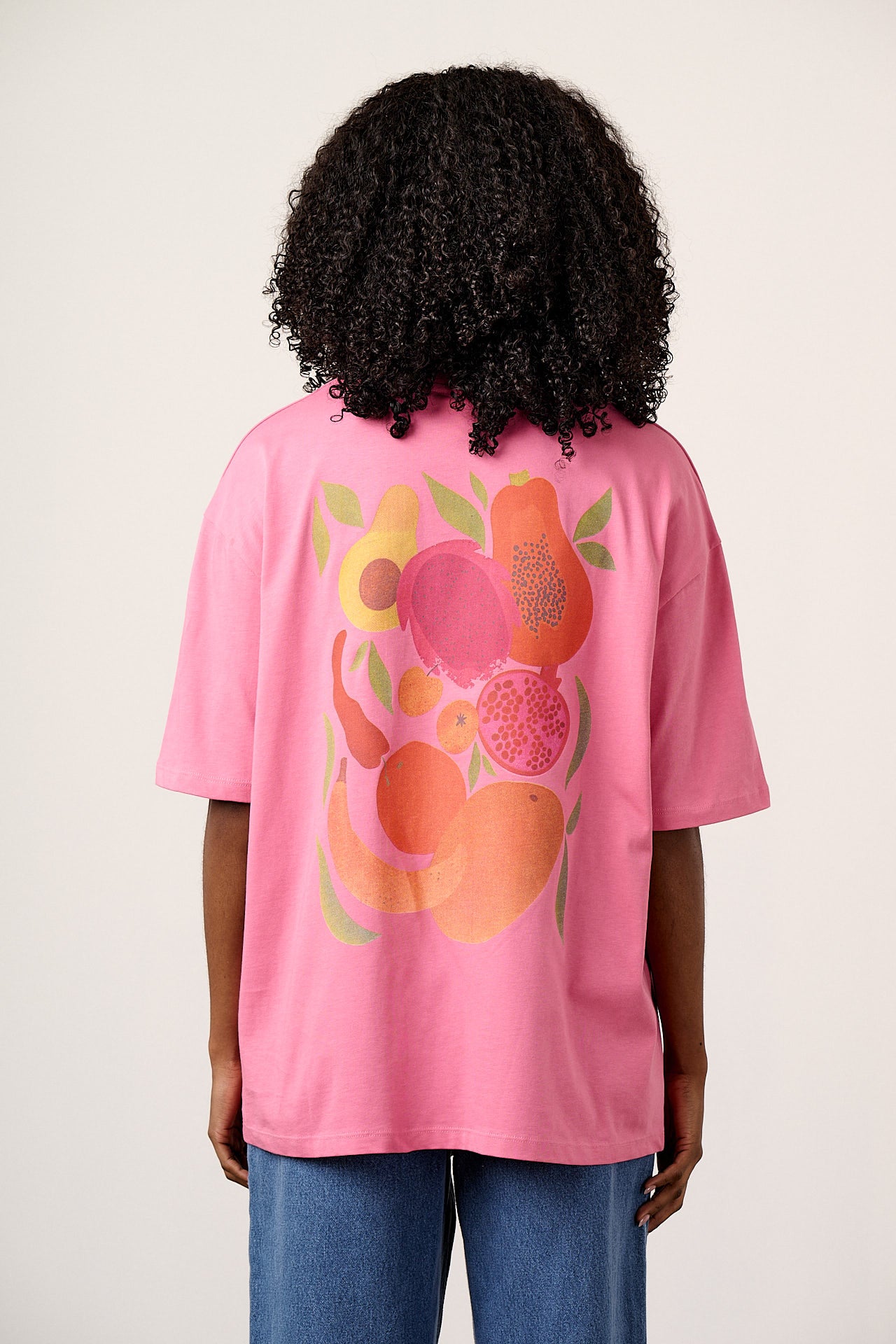 Benny - Oversized Cotton T-Shirt in Pink Fruit Salad Print – Lucy