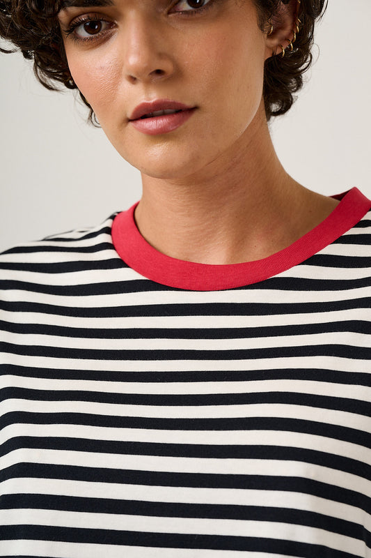 Benny - Oversized Cotton T-Shirt in Black & White Stripe