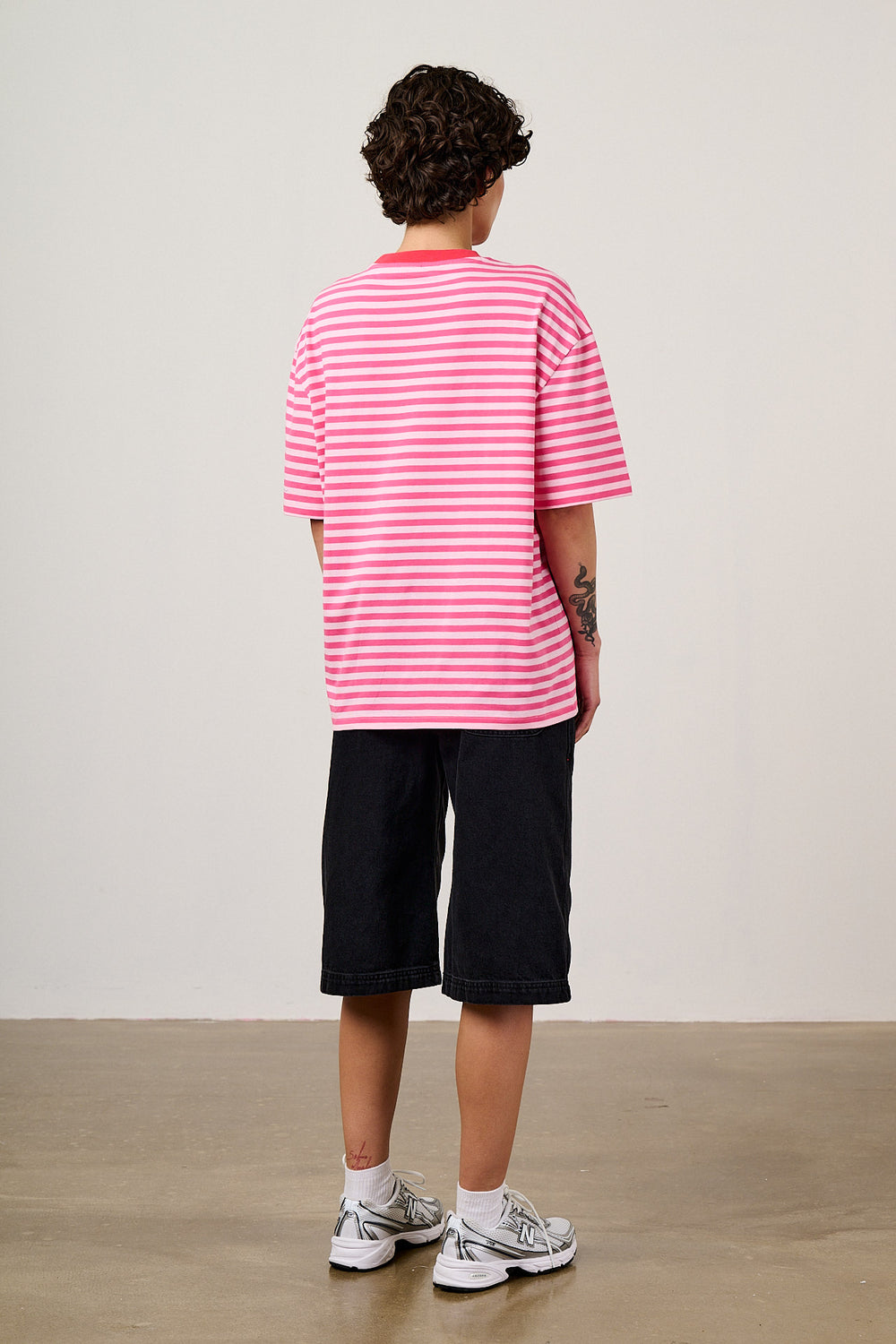 Benny - Oversized Cotton T-Shirt in Pink & Red Stripe