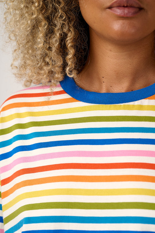 Benny - Oversized Cotton T-Shirt in Vintage Rainbow Stripe
