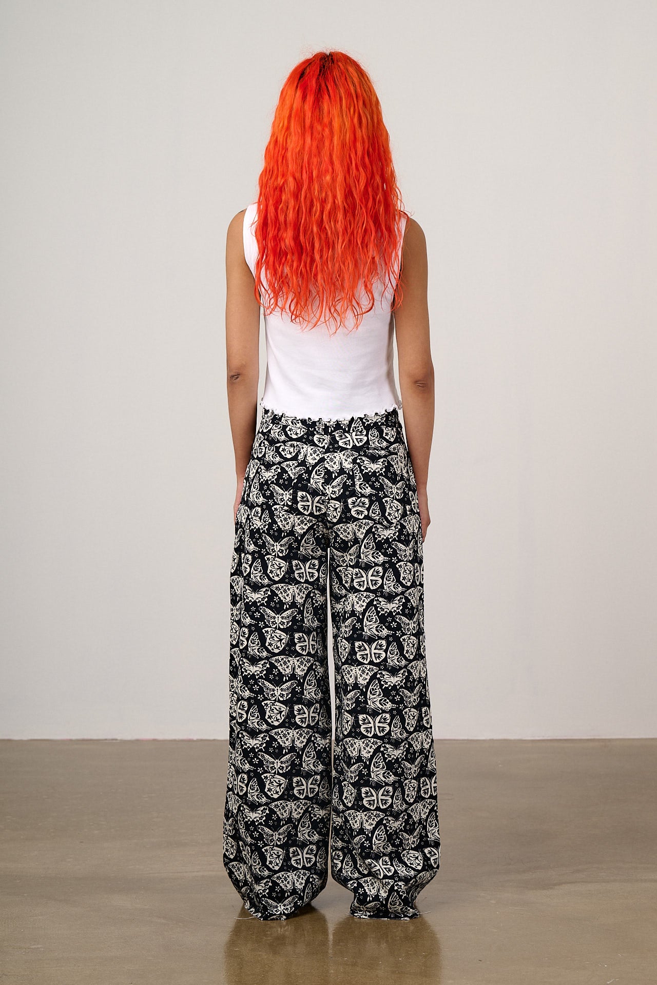 Carter - High Waisted Cotton Trousers in Black & White Butterfly Print