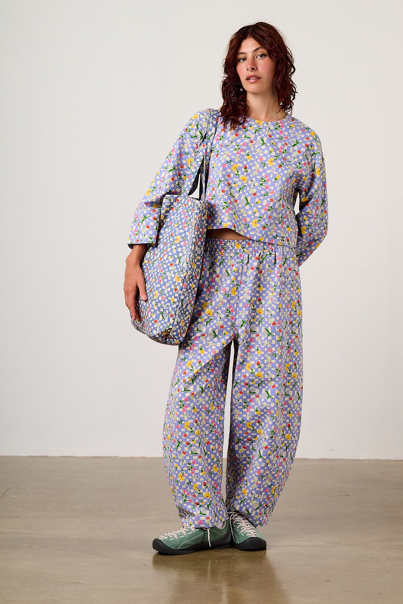 Catalina - Oversized Tote in Ditsy Floral Checkerboard