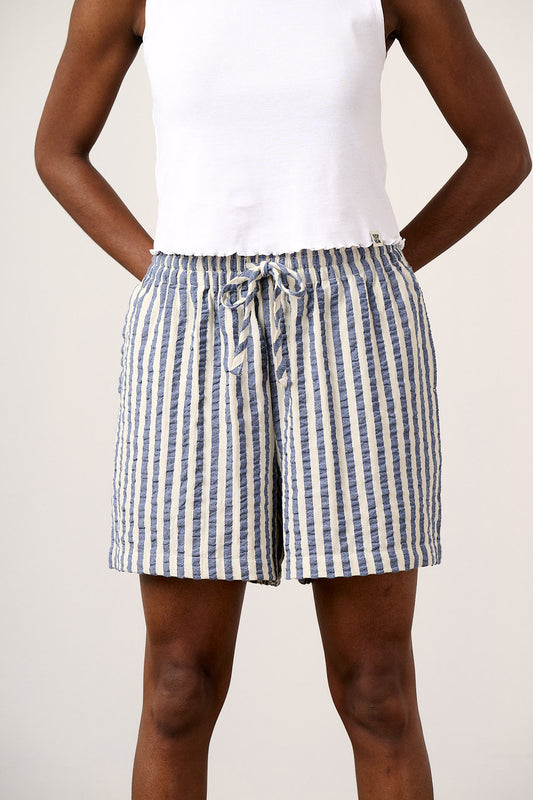 Charlie - Cotton Beach Shorts in Navy Stripe
