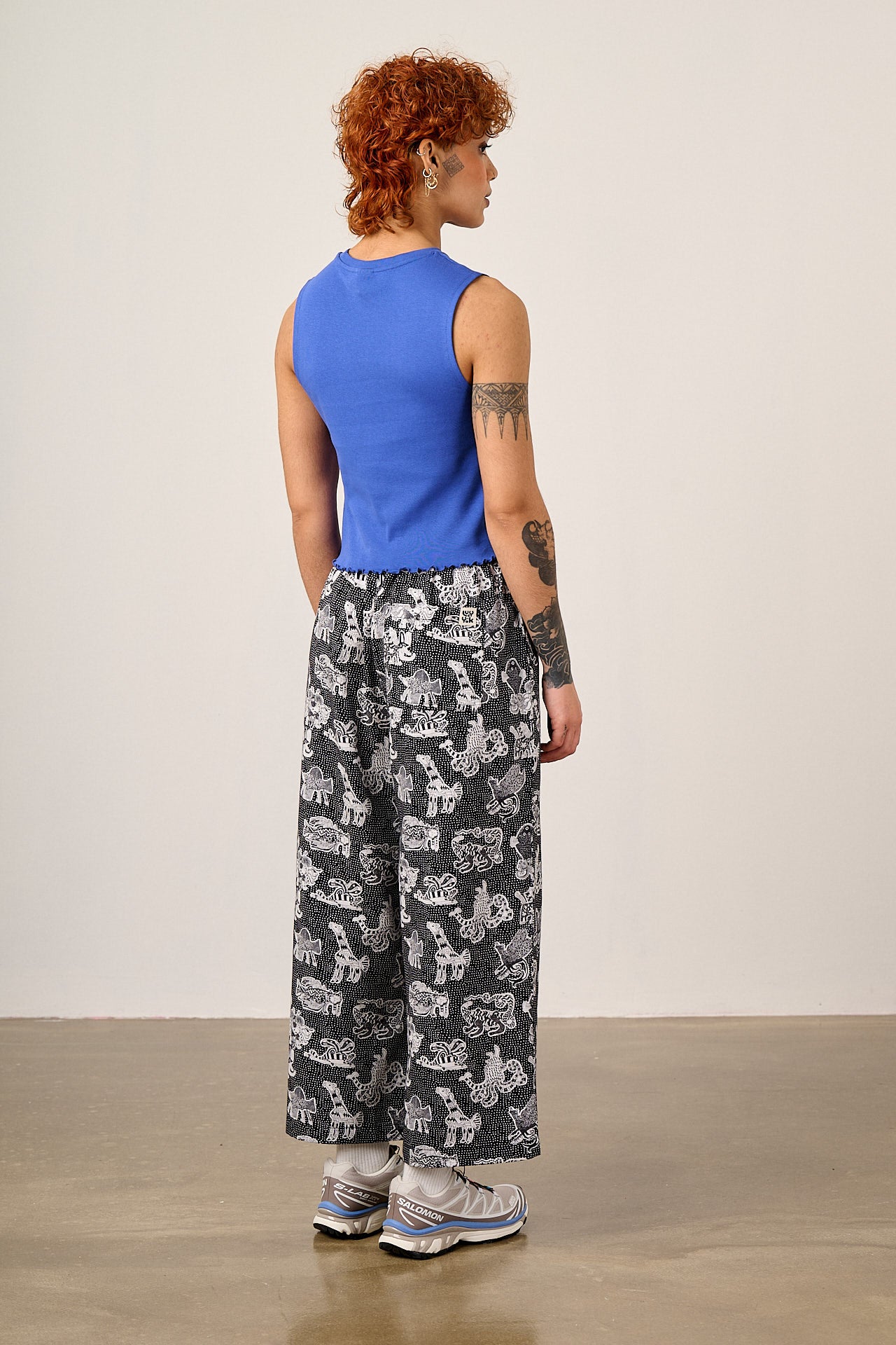 L.E Chuck - Wide Leg Cotton Trousers in Black & White Arthouse & Yak