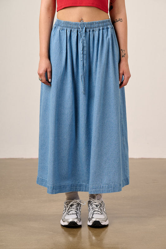 Clara - Cotton Maxi Skirt in Light Blue