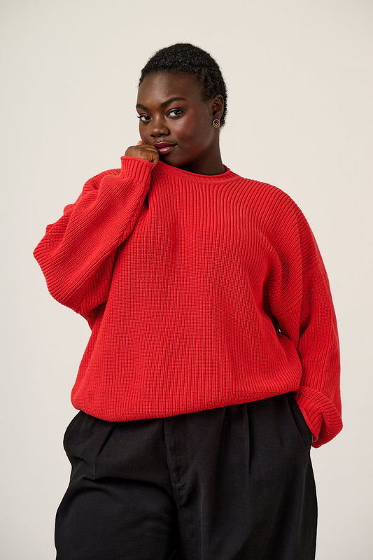 Areum - Oversized Knitted Jumper in Red