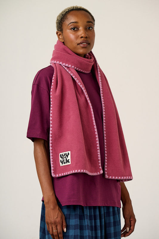 Kiri - Polar Fleece Blanket Stitch Scarf in Pink