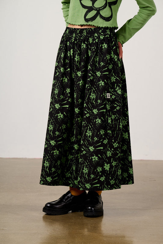 Dakota - Ripstop Midi Skirt in Punk Scribble Floral